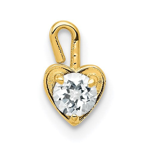 14k April synthetic birthstone heart charm pendant in gold, featuring a sparkling gem and delicate design from Solomon Jewelers.