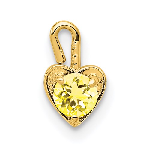 14k November synthetic birthstone heart charm pendant in gold, featuring a sparkling birthstone and intricate design.