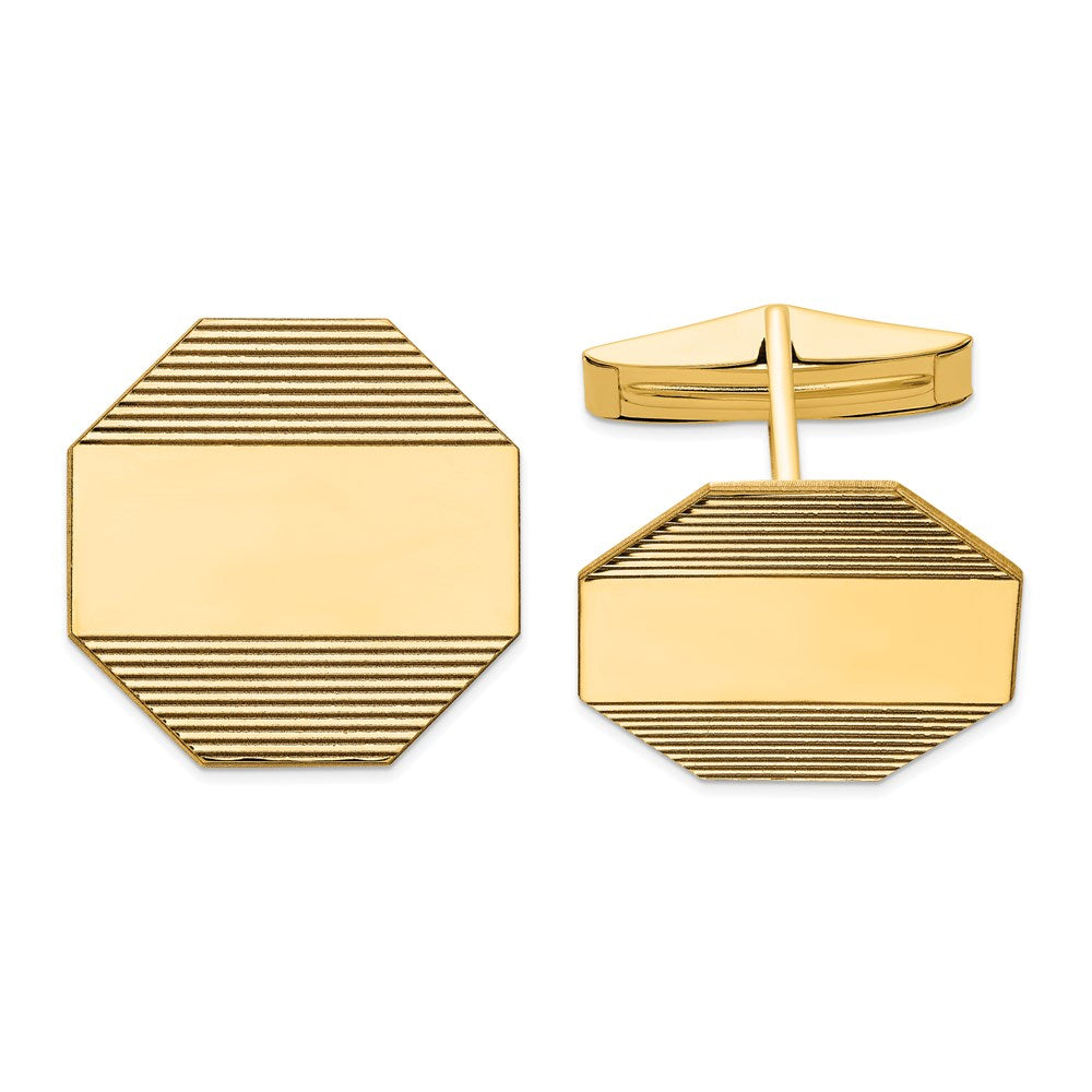 14k Men's Octagonal w/ Line Design Cuff Links - Solomon Jewelers