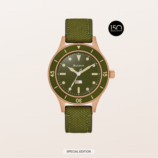 The Special Edition MIL-SHIPS Bronze celebrates Bulova’s 150th Anniversary and its legacy of innovation and fine craftsmanship.