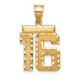 14k gold number 16 charm with diamond-cut detailing, ideal as a pendant or charm for jewelry from Solomon Jewelers.
