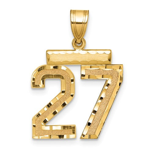 14k gold medium diamond-cut number 27 charm pendant with polished finish, ideal for jewelry and personalized accessories.