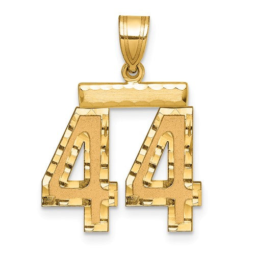 14k gold medium diamond-cut number 44 charm pendant with intricate detailing, perfect for jewelry and accessories.