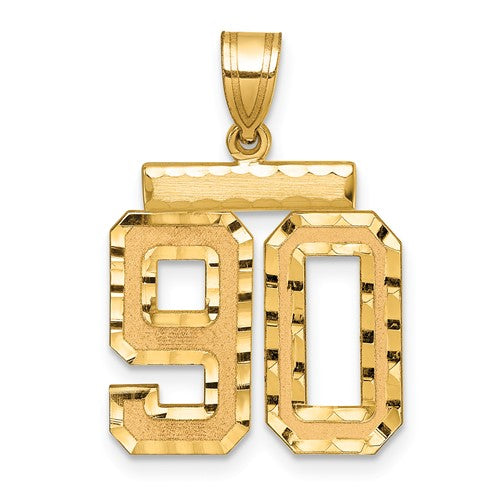 14k gold medium diamond-cut number 90 charm pendant with polished finish, designed for jewelry and charm collection.