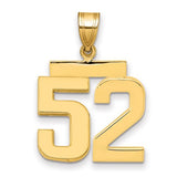 14k gold polished number 52 charm pendant from Solomon Jewelers, showcasing a shiny, medium-sized numeral design.