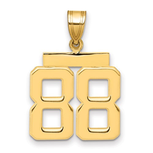 14k gold polished number 88 charm, medium size, Solomon Jewelers, jewelry pendant featuring a sleek, shiny number 88 design