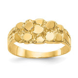 14k gold nugget ring from Solomon Jewelers, showcasing a textured gold nugget design on a sleek jewelry ring.
