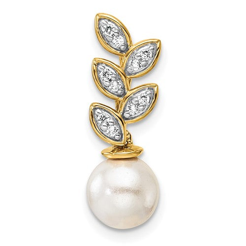 14k-polished-diamond-and-pearl-leaf-chain-slide-SolomonJeweler-Wichita-KS-CustomJewelry