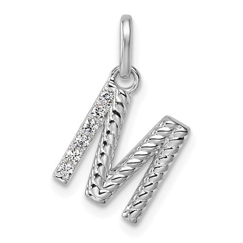 14k-white-gold-twisted-05-ct-diamond-initial-m-charm-SolomonJeweler-Wichita-KS-CustomJewelry