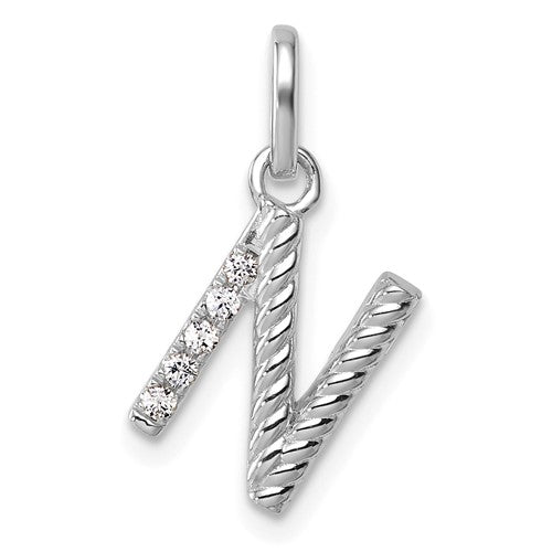 14k-white-gold-twisted-05-ct-diamond-initial-n-charm-SolomonJeweler-Wichita-KS-CustomJewelry