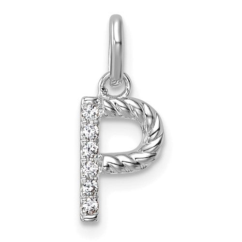 14k-white-gold-twisted-05-ct-diamond-initial-p-charm-SolomonJeweler-Wichita-KS-CustomJewelry