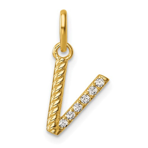 14k-twisted-05-ct-diamond-initial-v-charm-SolomonJeweler-Wichita-KS-CustomJewelry