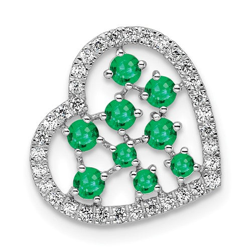 14k-white-gold-polished-diamond-and-emerald-heart-chain-slide-SolomonJeweler-Wichita-KS-CustomJewelry