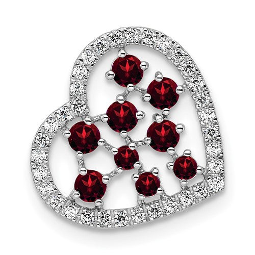 14k-white-gold-polished-diamond-and-garnet-heart-chain-slide-SolomonJeweler-Wichita-KS-CustomJewelry