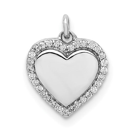 14k white gold heart pendant with 1/10ct diamond and fancy polished finish, elegant jewelry charm from Solomon Jewelers.
