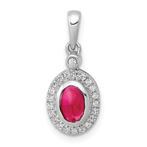 14k-white-gold-diamond-and-cabochon-ruby-halo-pendant-SolomonJeweler-Wichita-KS-CustomJewelry