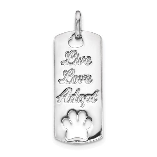 14k-white-gold-polished-live-love-adopt-paw-dag-tag-pendant-SolomonJeweler-Wichita-KS-CustomJewelry