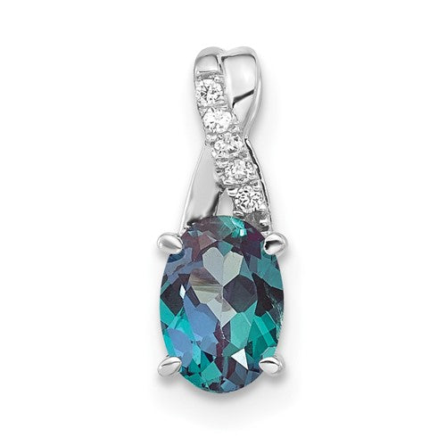 14k-white-gold-oval-created-alexandrite-and-diamond-pendant-SolomonJeweler-Wichita-KS-CustomJewelry