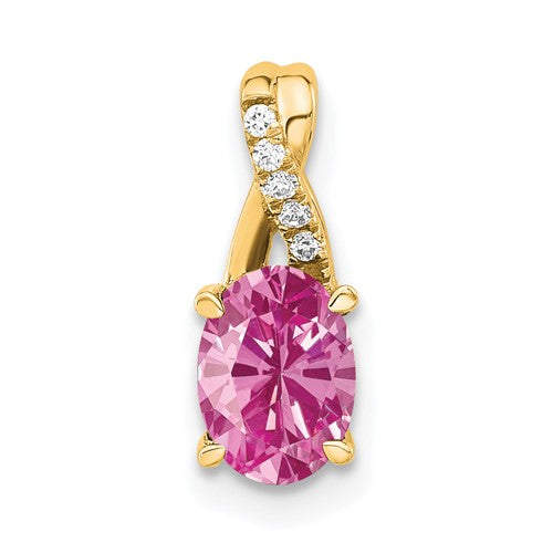 14k-oval-created-pink-sapphire-and-diamond-pendant-SolomonJeweler-Wichita-KS-CustomJewelry
