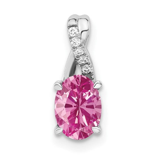 14k-white-gold-oval-created-pink-sapphire-and-diamond-pendant-SolomonJeweler-Wichita-KS-CustomJewelry