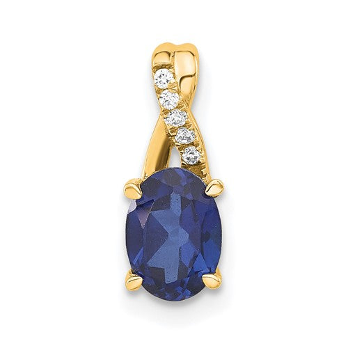 14k-oval-created-sapphire-and-diamond-pendant-SolomonJeweler-Wichita-KS-CustomJewelry