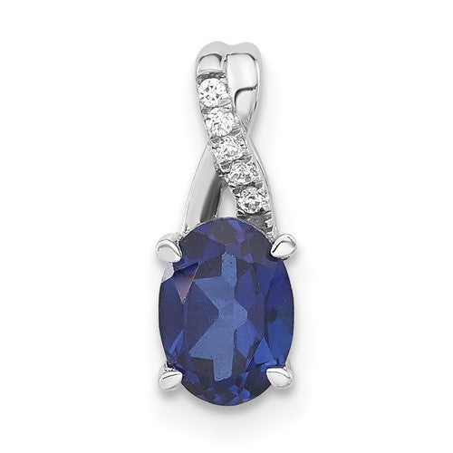 14k-white-gold-oval-created-sapphire-and-diamond-pendant-SolomonJeweler-Wichita-KS-CustomJewelry
