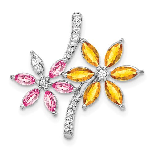 14k-white-gold-diamond-and-2-20-citrine-pink-tourmaline-flower-pendant-SolomonJeweler-Wichita-KS-CustomJewelry