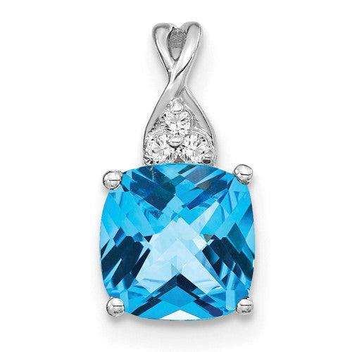 14k-white-gold-checkerboard-blue-topaz-and-diamond-pendant-SolomonJeweler-Wichita-KS-CustomJewelry