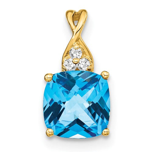 14k-checkerboard-blue-topaz-and-diamond-pendant-SolomonJeweler-Wichita-KS-CustomJewelry