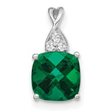 14k-white-gold-checkerboard-created-emerald-and-diamond-pendant-SolomonJeweler-Wichita-KS-CustomJewelry