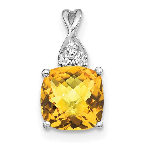 14k-white-gold-checkerboard-citrine-and-diamond-pendant-SolomonJeweler-Wichita-KS-CustomJewelry