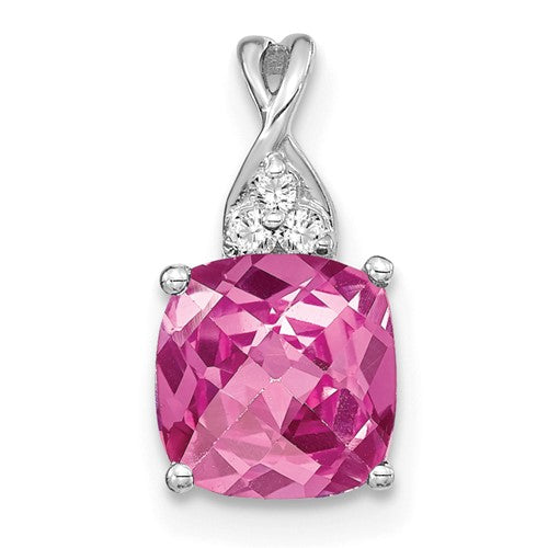 14k-white-gold-checkerboard-created-pink-sapphire-and-diamond-pendant-SolomonJeweler-Wichita-KS-CustomJewelry