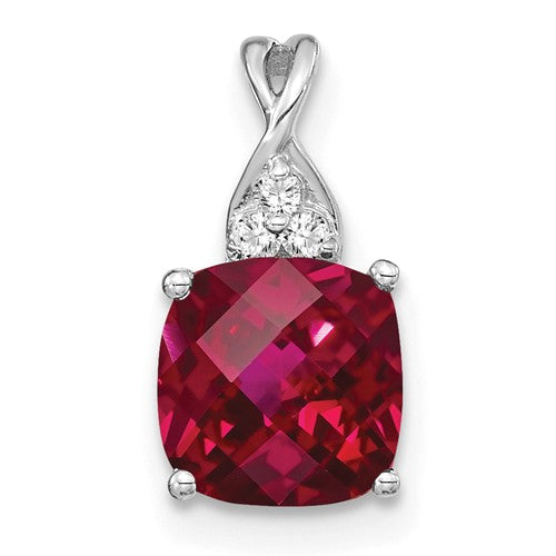 14k-white-gold-checkerboard-created-ruby-and-diamond-pendant-SolomonJeweler-Wichita-KS-CustomJewelry