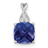 14k-white-gold-checkerboard-created-sapphire-and-diamond-pendant-SolomonJeweler-Wichita-KS-CustomJewelry