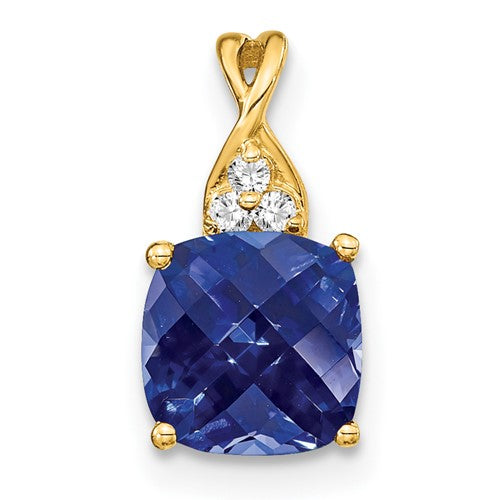 14k-checkerboard-created-sapphire-and-diamond-pendant-SolomonJeweler-Wichita-KS-CustomJewelry