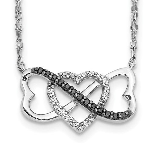 14k-white-gold-w-black-and-white-diamond-triple-heart-17in-necklace-SolomonJeweler-Wichita-KS-CustomJewelry