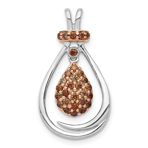 14k white gold chain slide with rose rhodium and 1/4ct champagne diamond, pendant charm from Solomon Jewelers.