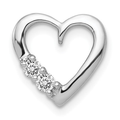 14k white gold diamond heart chain slide pendant with 1/10ct. diamonds, featuring a delicate heart design.
