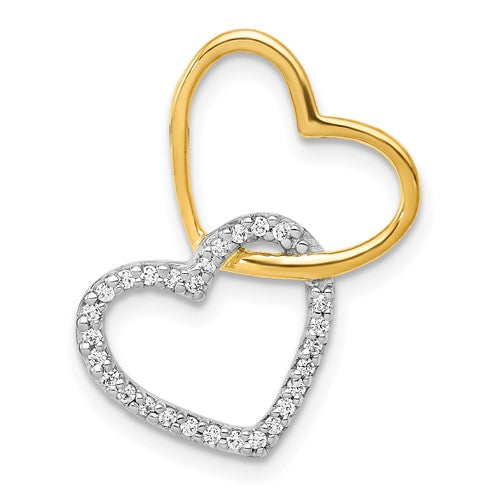 14k-two-tone-1-10ct-diamond-double-heart-chain-slide-SolomonJeweler-Wichita-KS-CustomJewelry