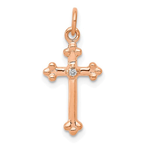 14k-rose-gold-small-diamond-budded-cross-pendant-SolomonJeweler-Wichita-KS-CustomJewelry