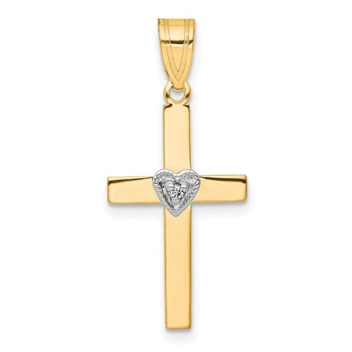 14k-two-tone-01ct-diamond-heart-cross-pendant-SolomonJeweler-Wichita-KS-CustomJewelry
