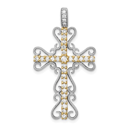 14k-two-tone-5-8ct-diamond-filigree-cross-pendant-SolomonJeweler-Wichita-KS-CustomJewelry