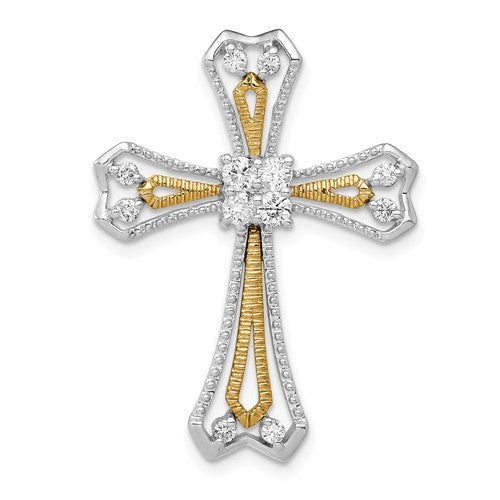 14k-two-tone-1-3ct-diamond-cross-chain-slide-SolomonJeweler-Wichita-KS-CustomJewelry