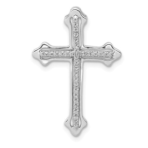 14k-white-gold-polished-1-10ct-diamond-budded-cross-chain-slide-SolomonJeweler-Wichita-KS-CustomJewelry