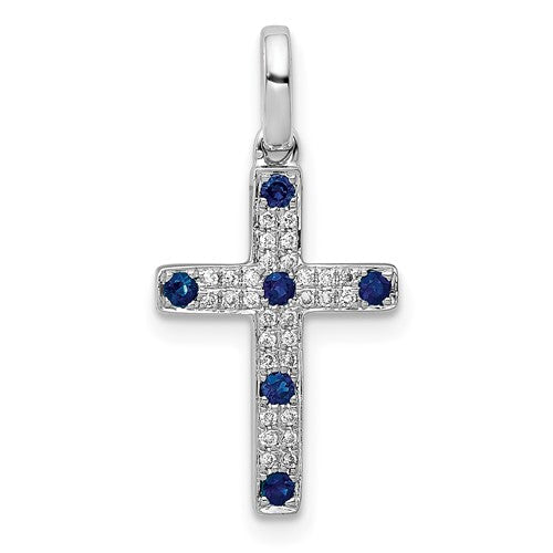 14k-white-gold-1-15ct-diamond-and-sapphire-cross-pendant-SolomonJeweler-Wichita-KS-CustomJewelry