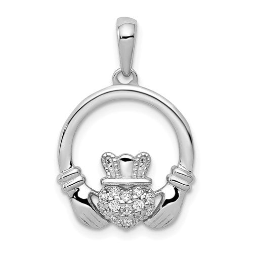 14k-white-gold-diamond-claddagh-circle-pendant-SolomonJeweler-Wichita-KS-CustomJewelry