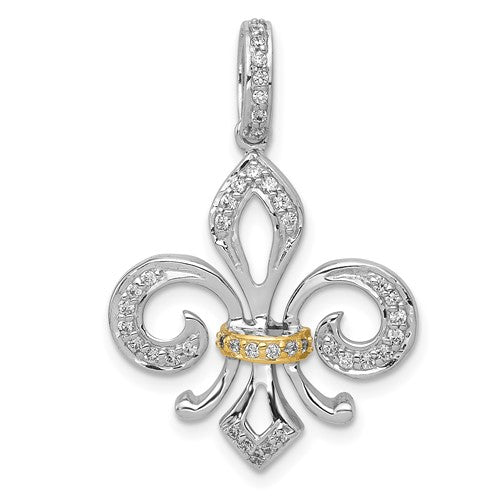 14k-two-tone-diamond-fleur-de-lis-pendant-SolomonJeweler-Wichita-KS-CustomJewelry