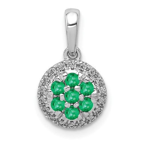 14k-white-gold-diamond-and-emerald-halo-circle-pendant-SolomonJeweler-Wichita-KS-CustomJewelry