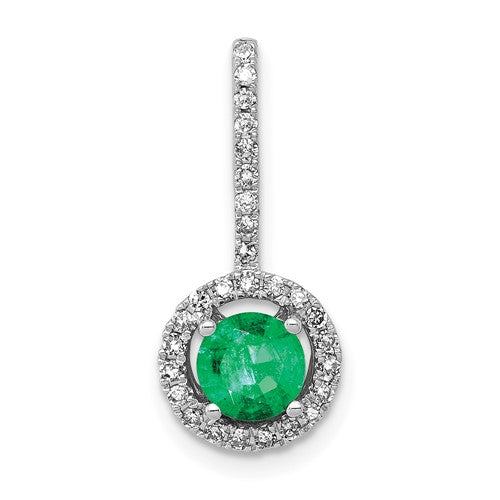 14k-white-gold-diamond-and-emerald-halo-pendant-SolomonJeweler-Wichita-KS-CustomJewelry