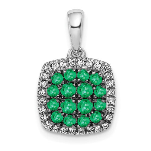 14k-white-gold-diamond-and-50-emerald-square-halo-pendant-SolomonJeweler-Wichita-KS-CustomJewelry